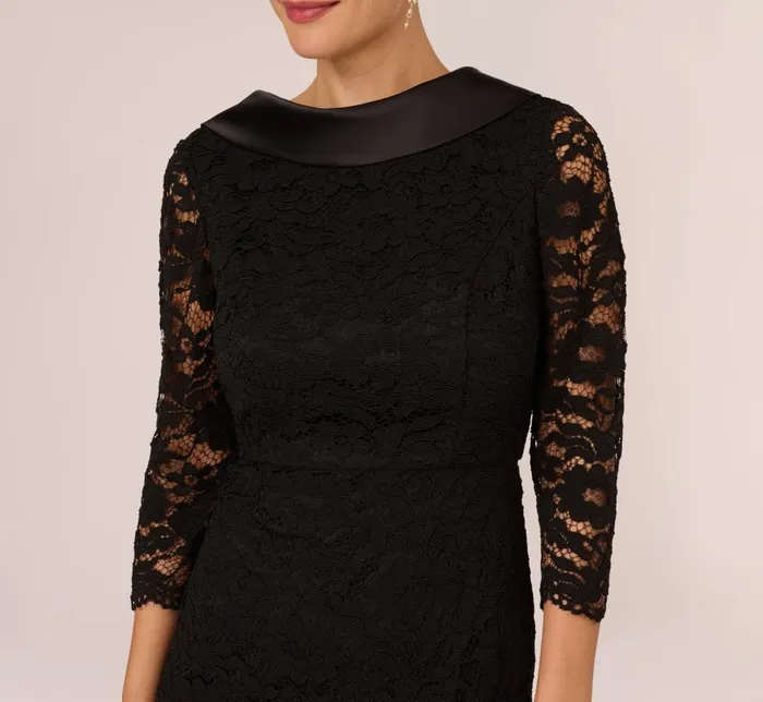 Adrianna Papell Day Dresses Roll Neck Lace Dress With Sheer Elbow Sleeves In Black 8211 Women