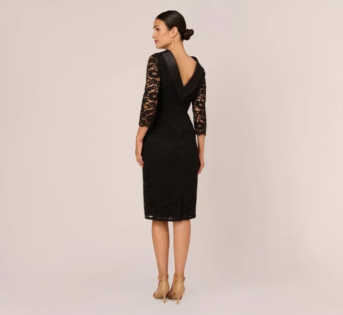 Adrianna Papell Day Dresses Roll Neck Lace Dress With Sheer Elbow Sleeves In Black 8211 Women