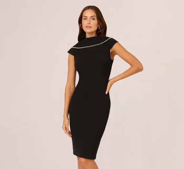 Adrianna Papell Day Dresses Roll Neck Pearl Midi Dress In Black 8211 Women