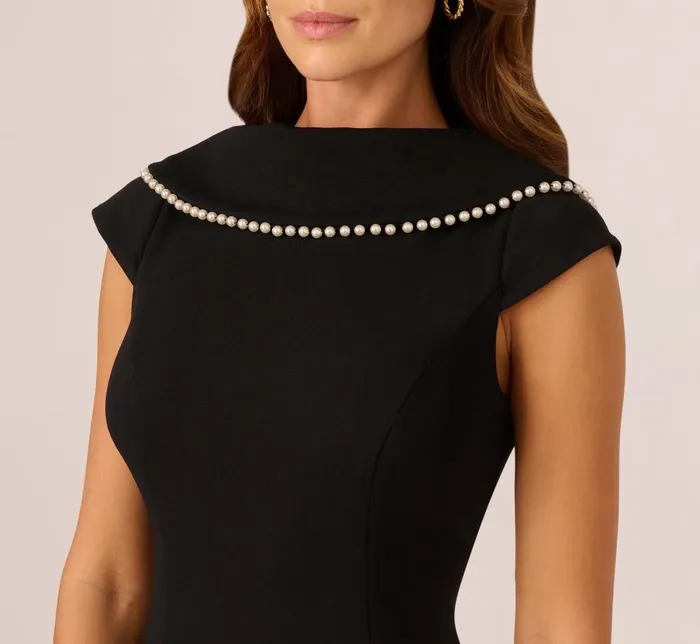 Adrianna Papell Day Dresses Roll Neck Pearl Midi Dress In Black 8211 Women