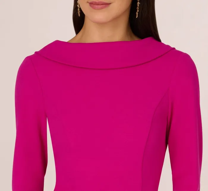 Adrianna Papell Day Dresses Three Quarter Sleeve Crepe Midi Dress With Rolled Neck In Pink Flambe 8211 Women