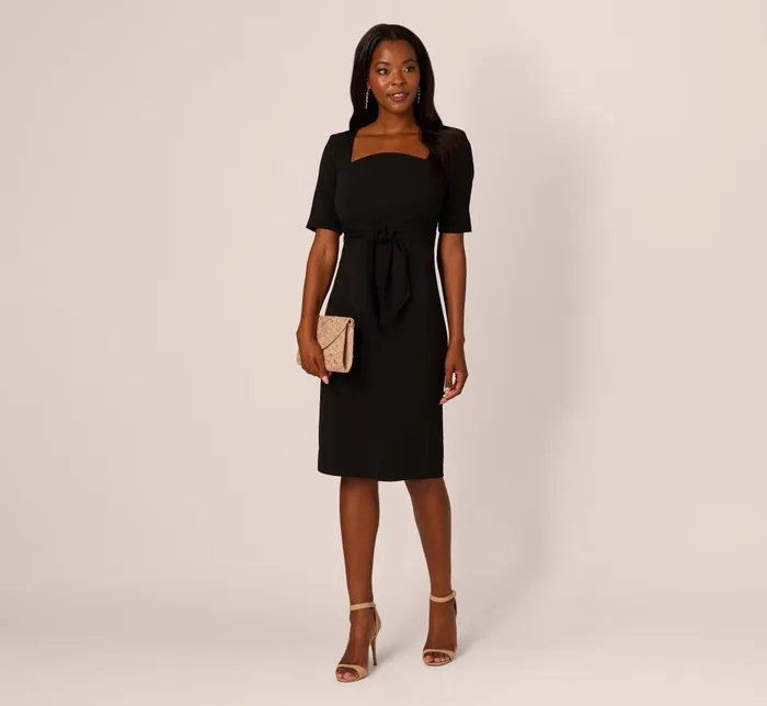 Adrianna Papell Day Dresses Three Quarter Sleeve Trapeze Dress With Ruffle Mock Neck In Black 8211 Women