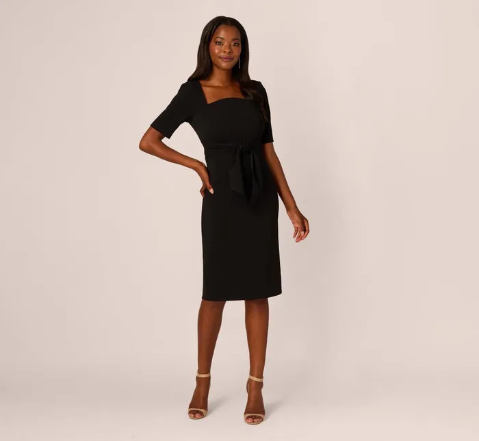 Adrianna Papell Day Dresses Three Quarter Sleeve Trapeze Dress With Ruffle Mock Neck In Black 8211 Women