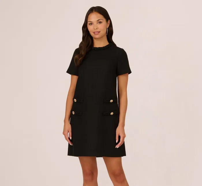 Adrianna Papell Day Dresses Tweed Sheath Dress With Short Sleeves In Black 8211 Women