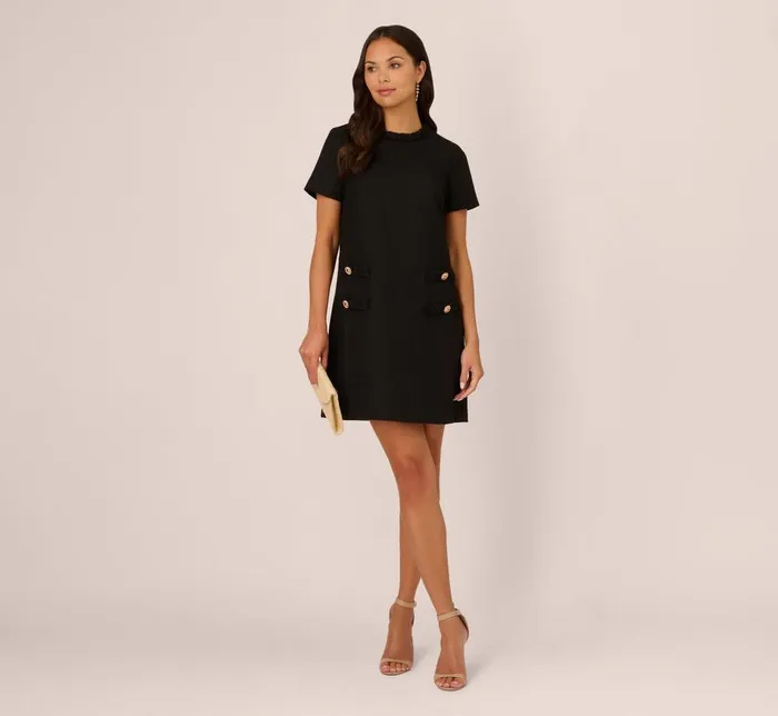 Adrianna Papell Day Dresses Tweed Sheath Dress With Short Sleeves In Black 8211 Women