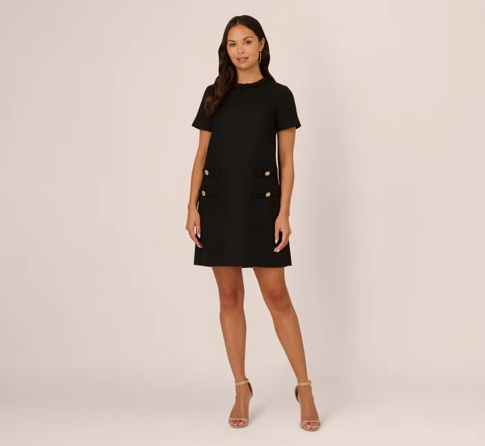 Adrianna Papell Day Dresses Tweed Sheath Dress With Short Sleeves In Black 8211 Women