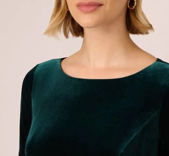 Adrianna Papell Day Dresses Velvet Sheath Dress With Tiered Three Quarter Sleeves In Hunter 8211 Women