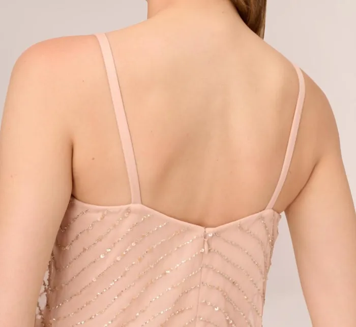 Adrianna Papell Formal Dresses Art Deco Beaded Blouson Gown In Blush 8211 Women