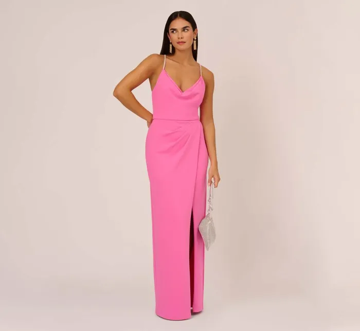 Adrianna Papell Formal Dresses Cowl Neck Column Gown With Draped Details In Pink Parfait 8211 Women