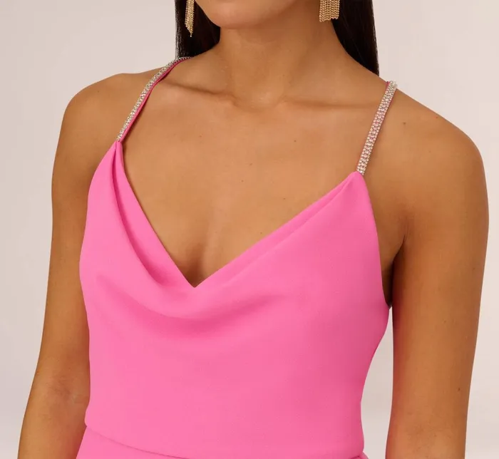 Adrianna Papell Formal Dresses Cowl Neck Column Gown With Draped Details In Pink Parfait 8211 Women