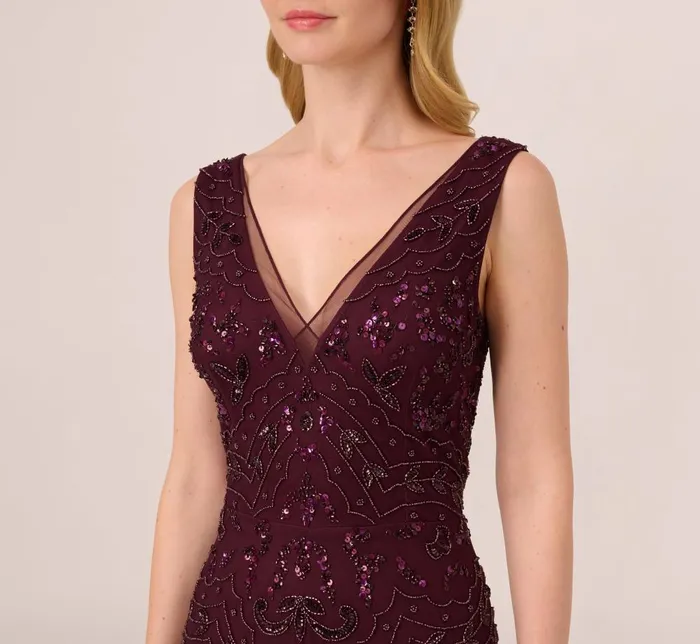 Adrianna Papell Formal Dresses HandBeaded AnkleLength Dress In Night Plum 8211 Women