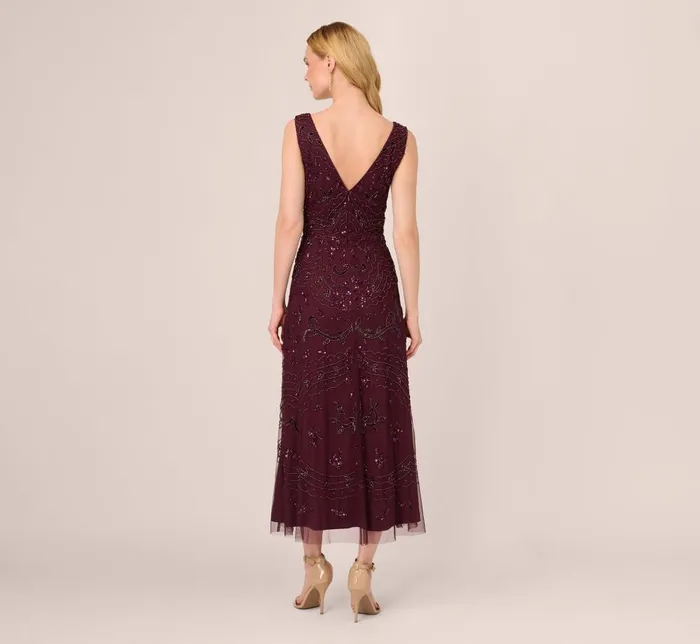 Adrianna Papell Formal Dresses HandBeaded AnkleLength Dress In Night Plum 8211 Women