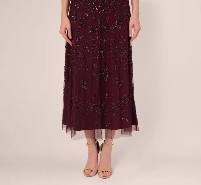 Adrianna Papell Formal Dresses HandBeaded AnkleLength Dress In Night Plum 8211 Women