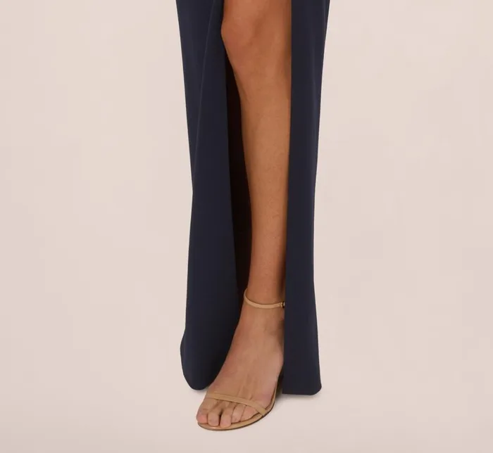 Adrianna Papell Formal Dresses Off The Shoulder Crepe Column Gown With Bow Accents In Twilight 8211 Women