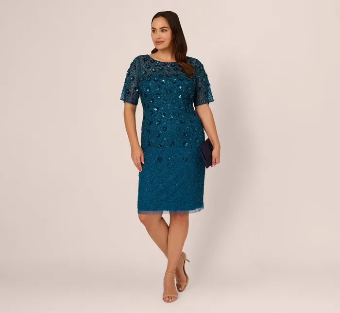 Adrianna Papell Formal Dresses Plus Size Beaded Cocktail Dress In Teal Sapphire 8211 Women