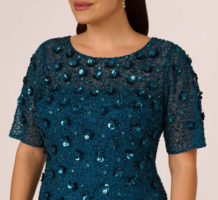 Adrianna Papell Formal Dresses Plus Size Beaded Cocktail Dress In Teal Sapphire 8211 Women