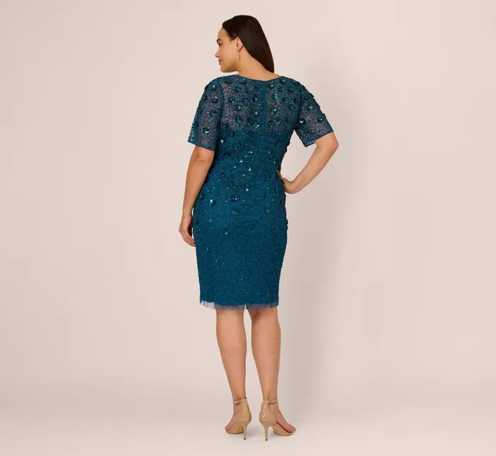 Adrianna Papell Formal Dresses Plus Size Beaded Cocktail Dress In Teal Sapphire 8211 Women