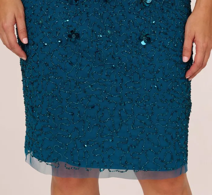 Adrianna Papell Formal Dresses Plus Size Beaded Cocktail Dress In Teal Sapphire 8211 Women