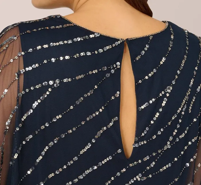 Adrianna Papell Formal Dresses Plus Size HandBeaded Popover Long Dress In Midnight 8211 Women