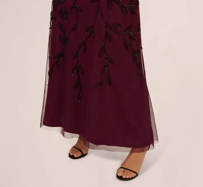 Adrianna Papell Formal Dresses Sleeveless Blouson Mermaid Gown With Jasmine Beading In Cassis 8211 Women