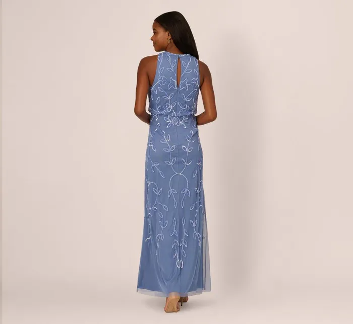 Adrianna Papell Formal Dresses Sleeveless Blouson Mermaid Gown With Jasmine Beading In French Blue 8211 Women