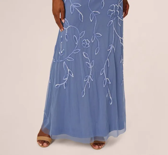 Adrianna Papell Formal Dresses Sleeveless Blouson Mermaid Gown With Jasmine Beading In French Blue 8211 Women