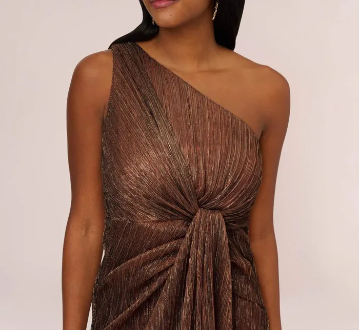 Adrianna Papell Formal Dresses Stardust Pleated Draped One Shoulder Gown In Copper 8211 Women