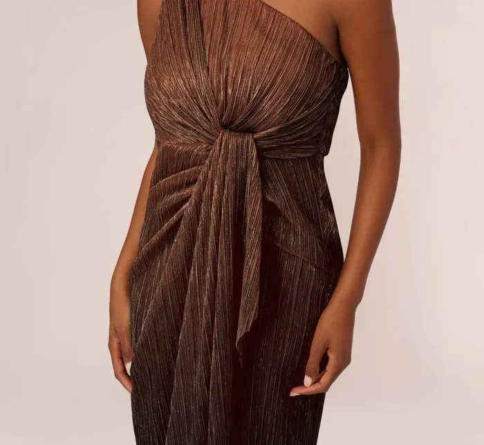 Adrianna Papell Formal Dresses Stardust Pleated Draped One Shoulder Gown In Copper 8211 Women