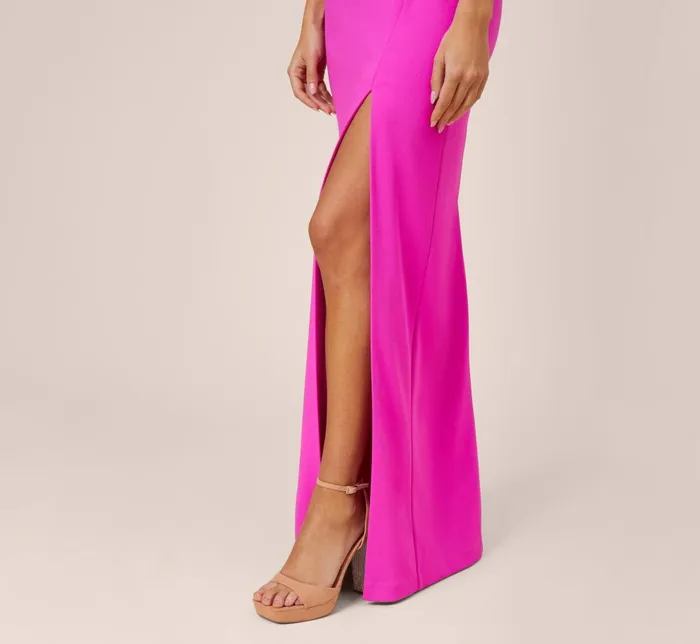 Adrianna Papell Formal Dresses Stretch Crepe OffTheShoulder Long Column Gown With Bows In Pink Flame 8211 Women