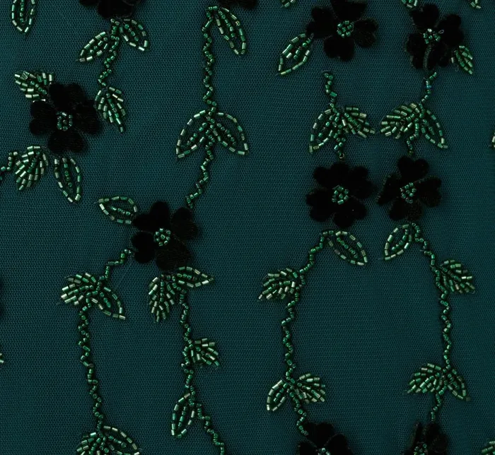 Adrianna Papell Formal Dresses Velvet Floral Beaded Gown With Sheer Tank Straps In Gem Green 8211 Women