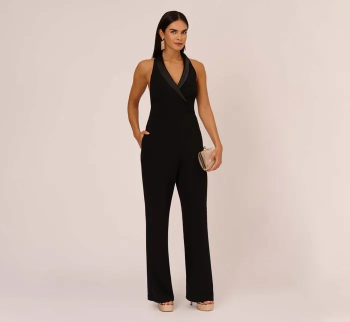 Adrianna Papell Jumpsuits Tuxedo Jumpsuit With Halter Neckline In Black 8211 Women