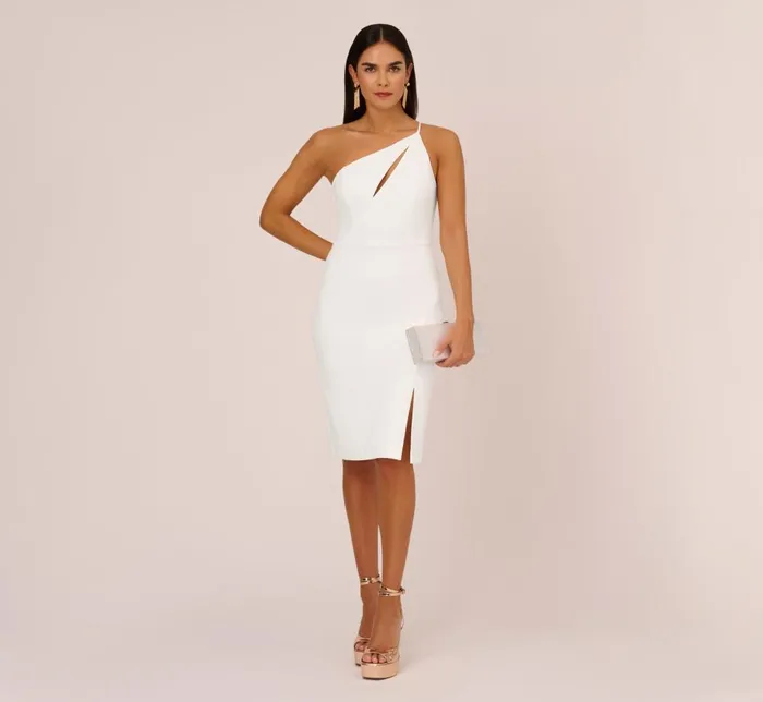 Adrianna Papell PetiteFriendly One Shoulder Crepe Dress With Cutout Neckline In Ivory 8211 Women
