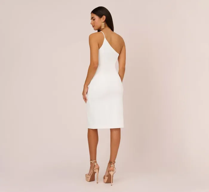 Adrianna Papell PetiteFriendly One Shoulder Crepe Dress With Cutout Neckline In Ivory 8211 Women