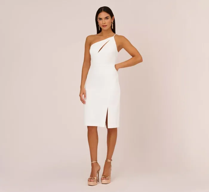 Adrianna Papell PetiteFriendly One Shoulder Crepe Dress With Cutout Neckline In Ivory 8211 Women