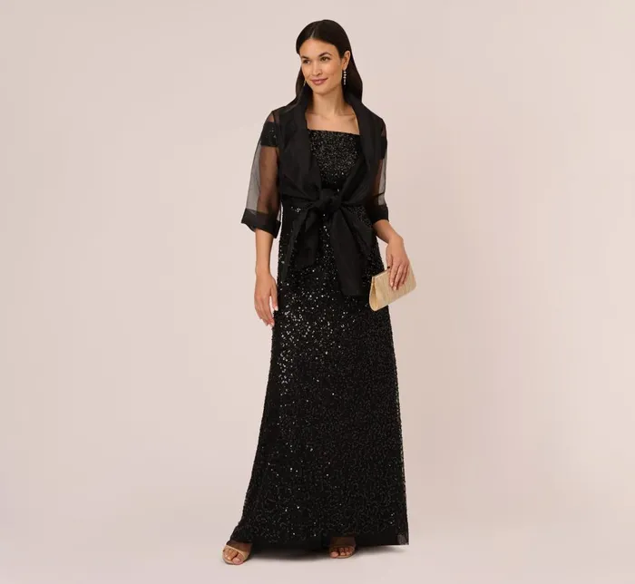 Adrianna Papell Shawls and Wraps Organza Wrap Jacket With Short Sleeves In Black 8211 Women