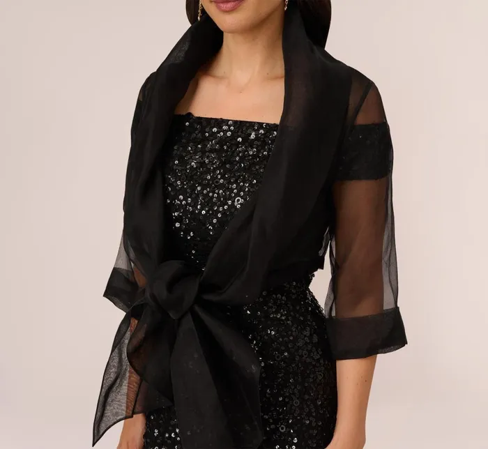 Adrianna Papell Shawls and Wraps Organza Wrap Jacket With Short Sleeves In Black 8211 Women