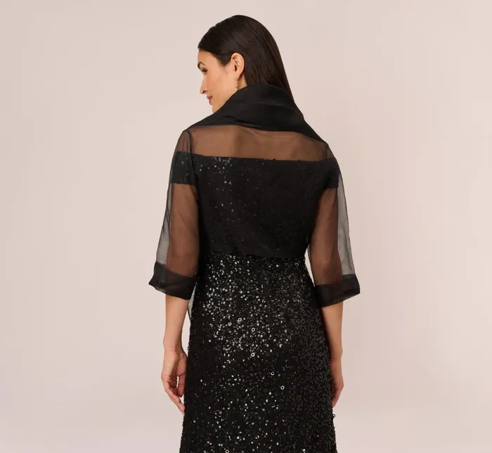 Adrianna Papell Shawls and Wraps Organza Wrap Jacket With Short Sleeves In Black 8211 Women
