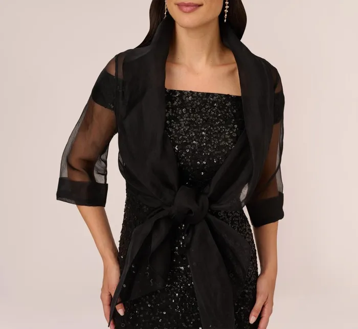 Adrianna Papell Shawls and Wraps Organza Wrap Jacket With Short Sleeves In Black 8211 Women