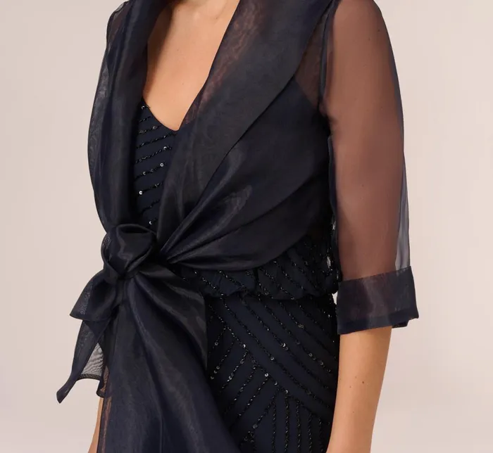 Adrianna Papell Shawls and Wraps Organza Wrap Jacket With Short Sleeves In Midnight 8211 Women
