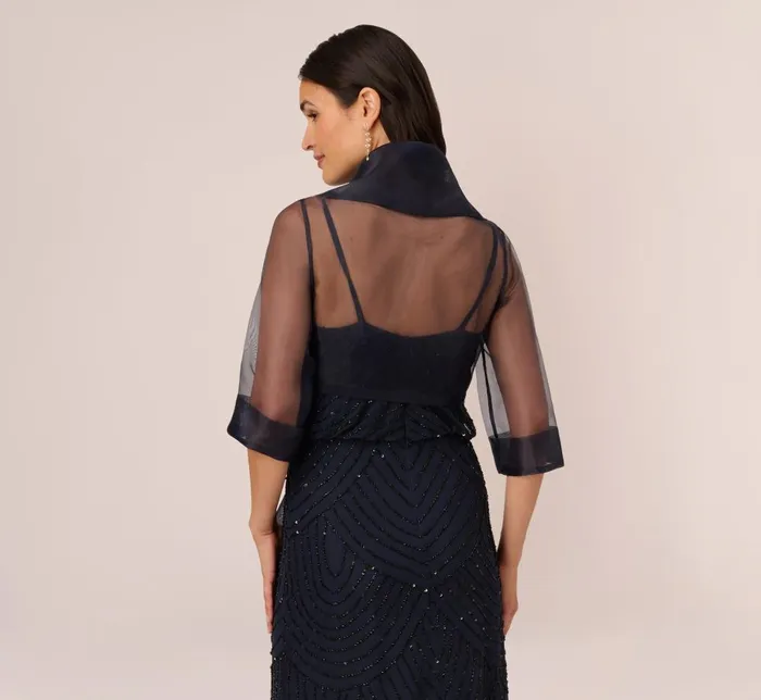 Adrianna Papell Shawls and Wraps Organza Wrap Jacket With Short Sleeves In Midnight 8211 Women