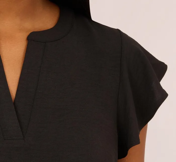 Adrianna Papell Tops and Blouses Flutter Sleeve Top With Notched Neck In Black 8211 Women