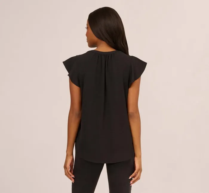 Adrianna Papell Tops and Blouses Flutter Sleeve Top With Notched Neck In Black 8211 Women