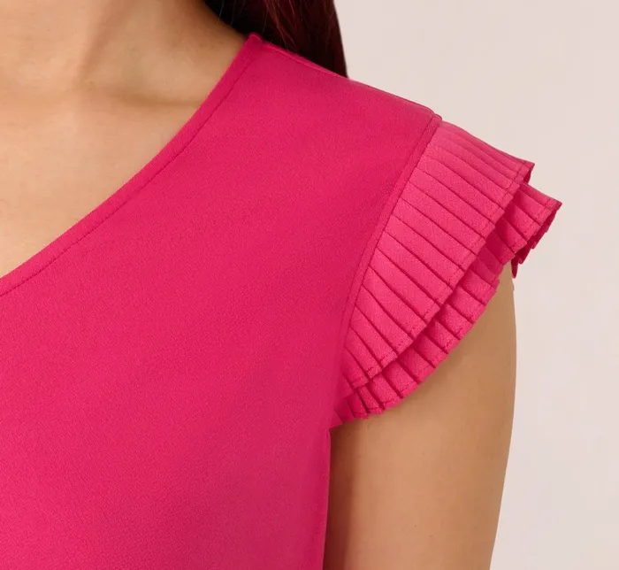 Adrianna Papell Tops and Blouses VNeck Top With Pleated Flutter Sleeves In Fuchsia Fedora 8211 Women