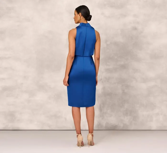 Adrianna Papell Wedding Guest Dresses Cowl Neck Cocktail Dress With Front Draped Skirt In Deep Ocean 8211 Women