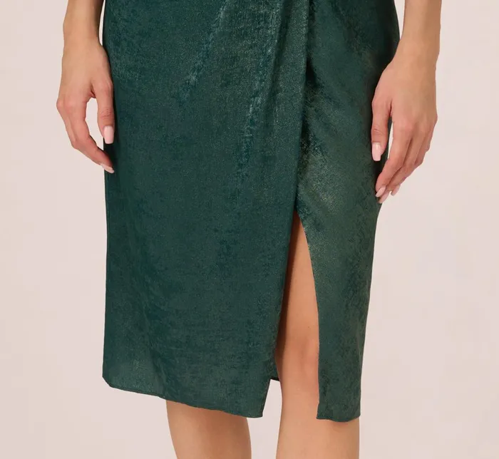 Adrianna Papell Wedding Guest Dresses Foil Blouson Midi Dress With Faux Wrap Skirt In Dark Ivy 8211 Women