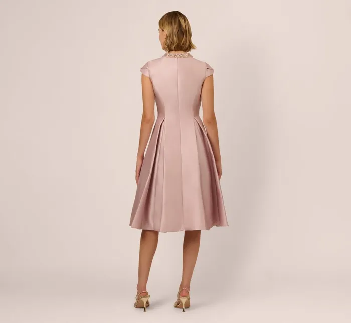 Adrianna Papell Wedding Guest Dresses Key Hole Mikado Cap Sleeve Midi Dress In Bellini 8211 Women