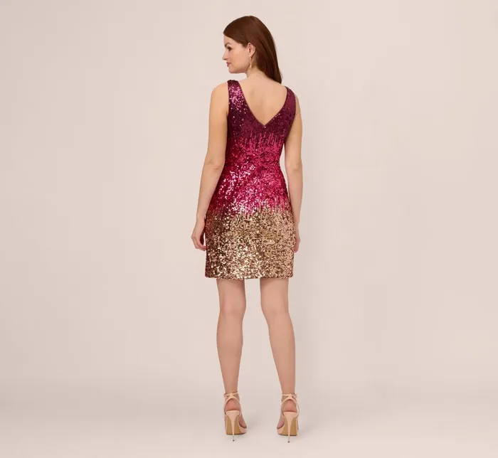 Adrianna Papell Wedding Guest Dresses Ombre Sequin Sleeveless Sheath Dress With VBack In Cassis 8211 Women