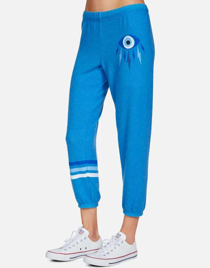 Alana Electric Evil Eye Sky Blue Women039s Lauren Moshi Crop Sweatpants