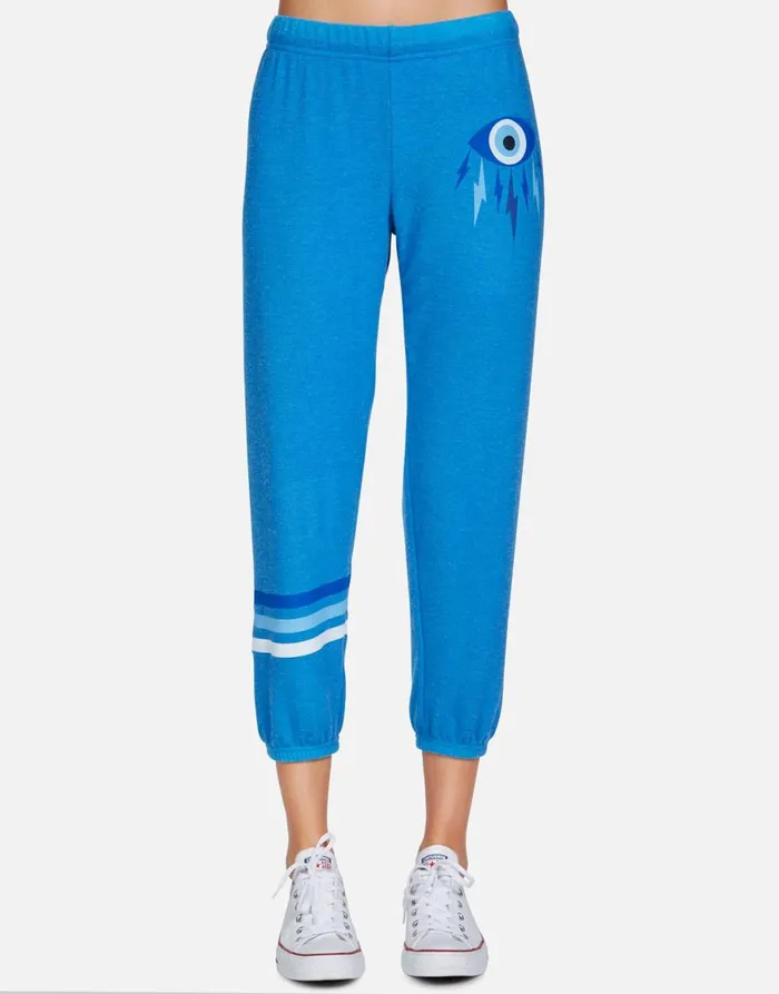 Alana Electric Evil Eye Sky Blue Women039s Lauren Moshi Crop Sweatpants