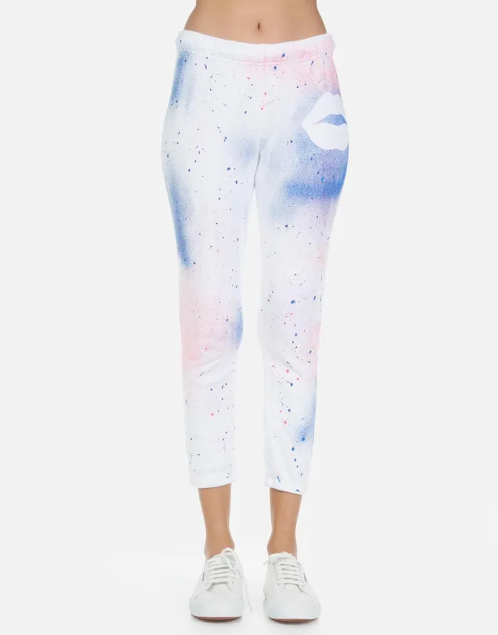 Alana Galaxy Lip White Galaxy Splatter Women039s Lauren Moshi Crop Sweatpants